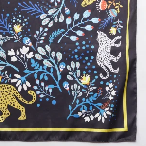 Ethnic Bold Jaguar Print Silk Scarf Luxury Black Blue Fashion Wrap for Women's - Image 9