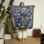 Ethnic Bold Jaguar Print Silk Scarf Luxury Black Blue Fashion Wrap for Women's - Image 6