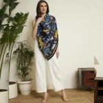 Ethnic Bold Jaguar Print Silk Scarf Luxury Black Blue Fashion Wrap for Women's - Image 5