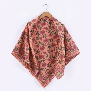 Peach Floral Hand Block Print Cotton Scarf For Women - Image 6