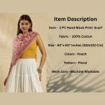 Peach Floral Hand Block Print Cotton Scarf For Women - Image 11