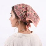Peach Floral Hand Block Print Cotton Scarf For Women - Image 8