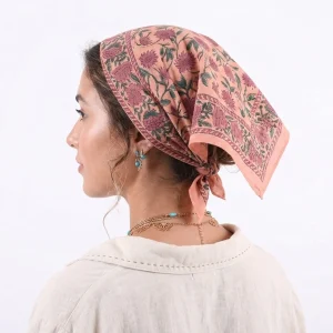 Peach Floral Hand Block Print Cotton Scarf For Women - Image 8