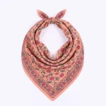 Peach Floral Hand Block Print Cotton Scarf For Women - Image 9
