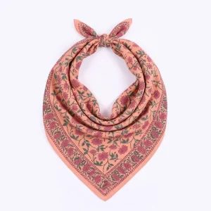 Peach Floral Hand Block Print Cotton Scarf For Women - Image 9