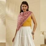 Peach Floral Hand Block Print Cotton Scarf For Women - Image 4