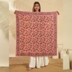 Peach Floral Hand Block Print Cotton Scarf For Women - Image 3