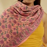 Peach Floral Hand Block Print Cotton Scarf For Women - Image 5