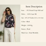 Premium Black Silk Scarf Feminine Floral Pattern Neck Designer Wrap Women - Image 10