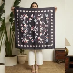 Premium Black Silk Scarf Feminine Floral Pattern Neck Designer Wrap Women - Image 8