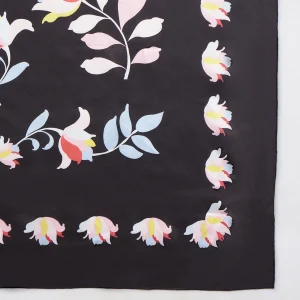 Premium Black Silk Scarf Feminine Floral Pattern Neck Designer Wrap Women - Image 9