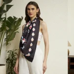 Premium Black Silk Scarf Feminine Floral Pattern Neck Designer Wrap Women - Image 4