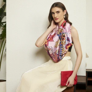 Premium Floral Eagle Silk Scarf Pink Eagle Inspired Designer Scarf Women's - Image 3