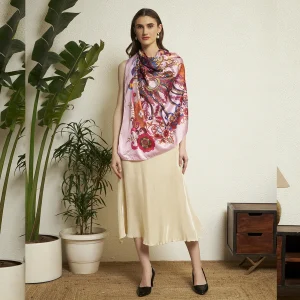 Premium Floral Eagle Silk Scarf Pink Eagle Inspired Designer Scarf Women's - Image 4