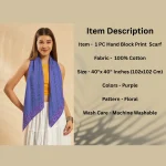 Premium Hand Black Print Purple Cotton Scarf For Women's - Image 8