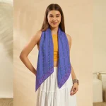 Premium Hand Black Print Purple Cotton Scarf For Women's - Image 4