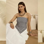 Stylish Black White Cotton Wrap Scarf For Women - Image 2
