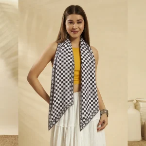 Stylish Black White Cotton Wrap Scarf For Women - Image 4