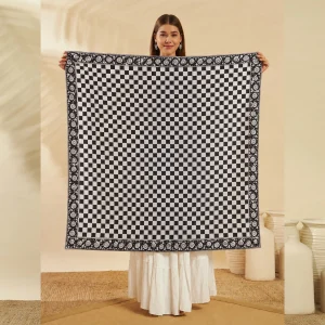 Stylish Black White Cotton Wrap Scarf For Women - Image 5