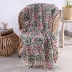 Vintage Green & Red Floral Hand Block Printed Cotton Throw - Image 2