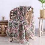 Vintage Green & Red Floral Hand Block Printed Cotton Throw