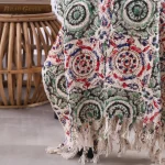 Vintage Green & Red Floral Hand Block Printed Cotton Throw - Image 3