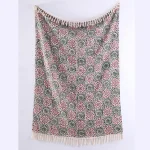 Vintage Green & Red Floral Hand Block Printed Cotton Throw - Image 4