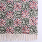 Vintage Green & Red Floral Hand Block Printed Cotton Throw - Image 5