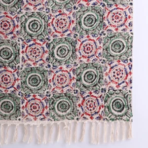 Vintage Green & Red Floral Hand Block Printed Cotton Throw - Image 5