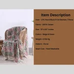Vintage Green & Red Floral Hand Block Printed Cotton Throw - Image 6