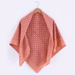 Women Designer Peach Floral Cotton Square Scarf - Image 6