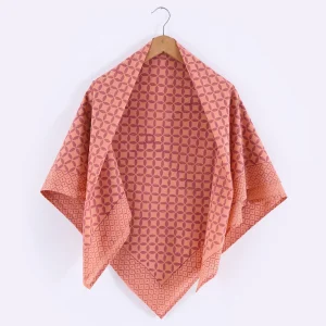 Women Designer Peach Floral Cotton Square Scarf - Image 6