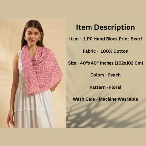 Women Designer Peach Floral Cotton Square Scarf - Image 10