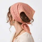 Women Designer Peach Floral Cotton Square Scarf - Image 7
