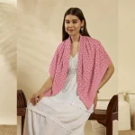 Women Designer Peach Floral Cotton Square Scarf - Image 4