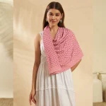 Women Designer Peach Floral Cotton Square Scarf - Image 3