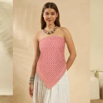 Women Designer Peach Floral Cotton Square Scarf