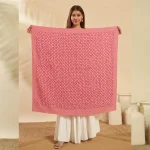 Women Designer Peach Floral Cotton Square Scarf - Image 5