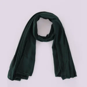 Women Soft Dark Green Chiffon Neck Scarf with Lace - Image 5