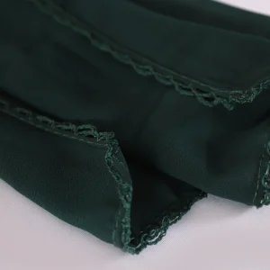 Women Soft Dark Green Chiffon Neck Scarf with Lace - Image 8