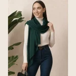 Women Soft Dark Green Chiffon Neck Scarf with Lace