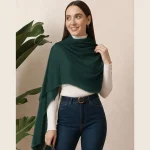 Women Soft Dark Green Chiffon Neck Scarf with Lace - Image 2