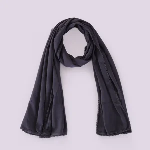 Women’s Gray Chiffon Scarf with Lace Border 66 x 28 Inch - Image 7