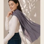Women’s Gray Chiffon Scarf with Lace Border 66 x 28 Inch - Image 3