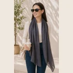 Women’s Gray Chiffon Scarf with Lace Border 66 x 28 Inch