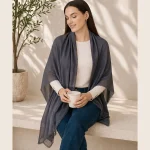 Women’s Gray Chiffon Scarf with Lace Border 66 x 28 Inch - Image 2