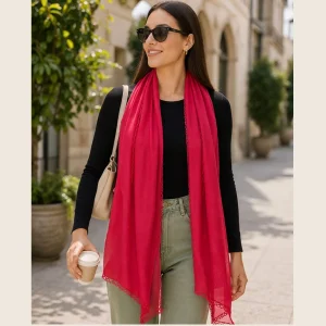 Women’s Lightweight Red Wrap Fashionable Chiffon Daily Wear Scarves - Image 4