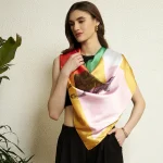 Women’s Luxury Silk Feel Scarf Elegant Multicolor Horse Art Print Scarf - Image 2