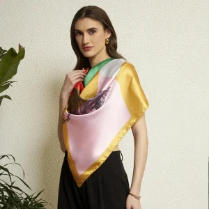 Women’s Luxury Silk Feel Scarf Elegant Multicolor Horse Art Print Scarf - Image 3