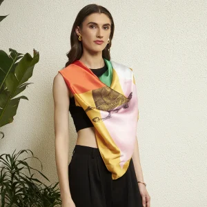 Women’s Luxury Silk Feel Scarf Elegant Multicolor Horse Art Print Scarf - Image 4